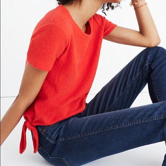Madewell Texture & Thread Modern Side-Tie Top Tee Red Size XXS - Picture 2 of 6
